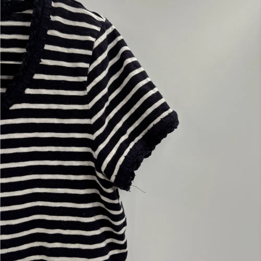 Talbots Navy Blue White Striped Cotton with Scalloped Trim Top Small Petite SP - Image 5