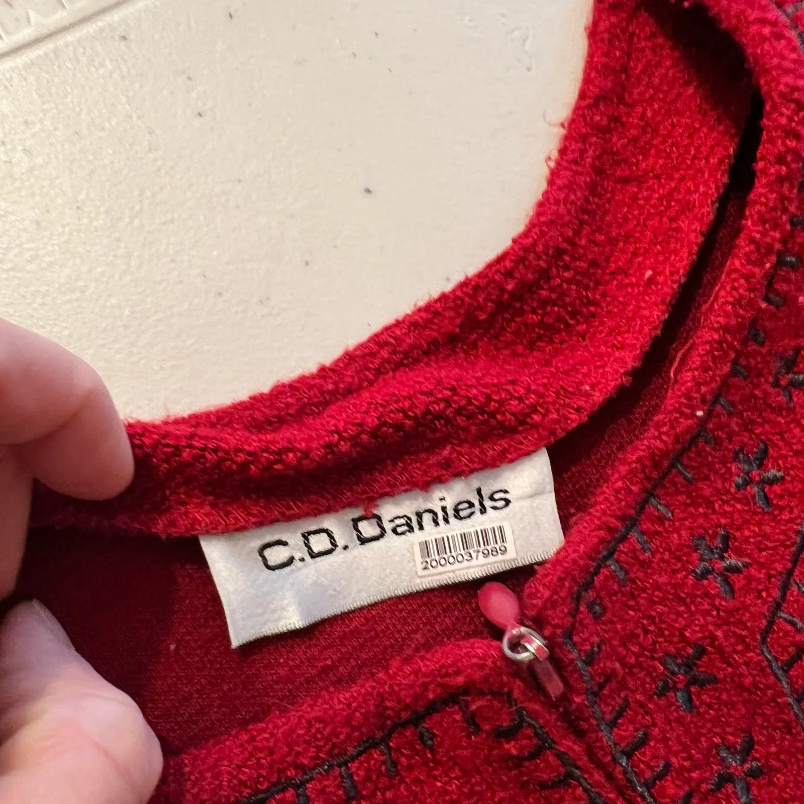 Vintage 90s Soft Red Zip Up Floral Embroidered Cardigan Sweater Size XL - Image 7