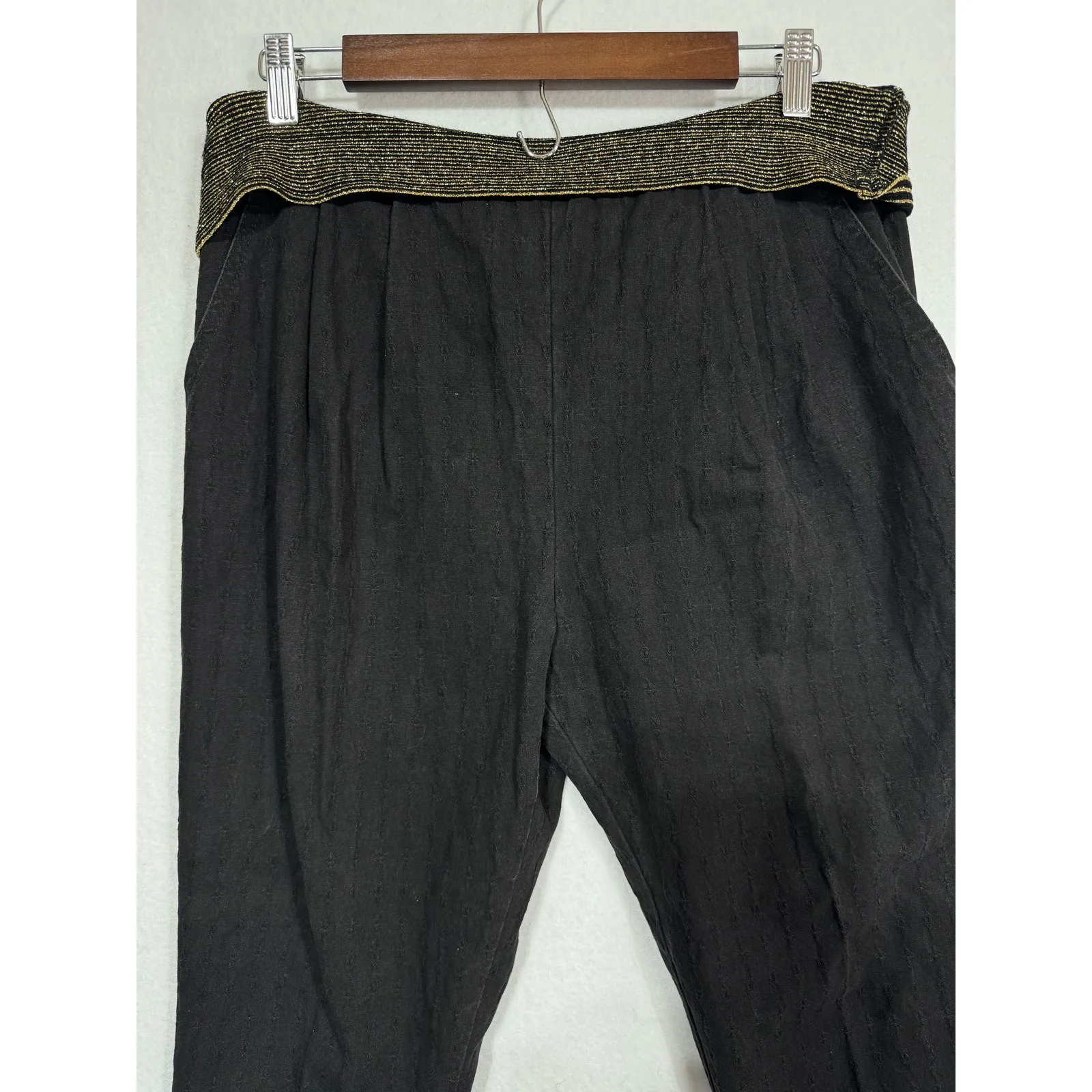 Vintage Blue Y2K High Waist‎ Gold Stripe Black Pants Women's Size 7/8 Boho Chic - Image 3