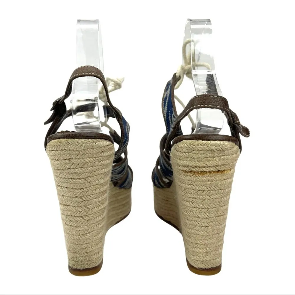 Rafe New York Espadrille Wedges Platform Sandals Blue Tribal Print Size 7 - Image 5