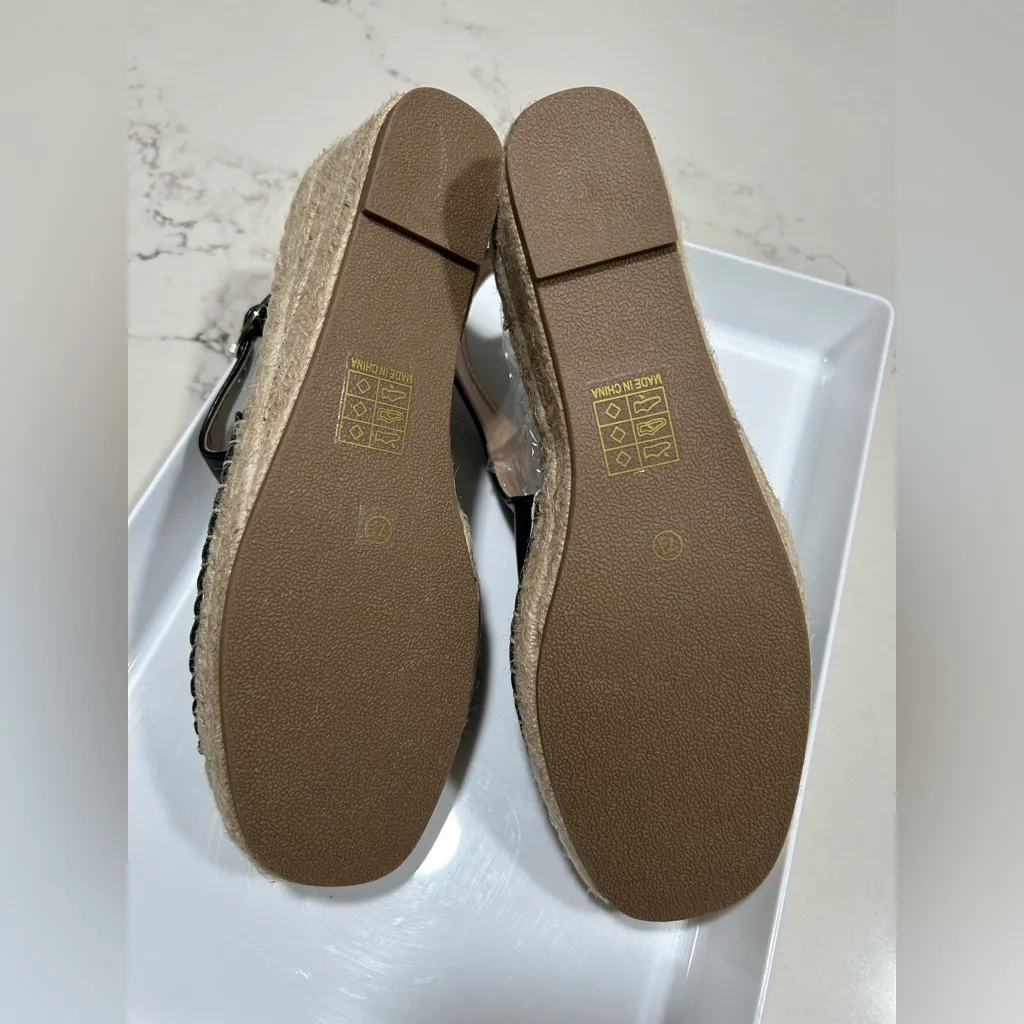 NEW Journee Collection Black Vegan Leather Crew Wedge Espadrilles Shoes 7.5 $93 - Image 4