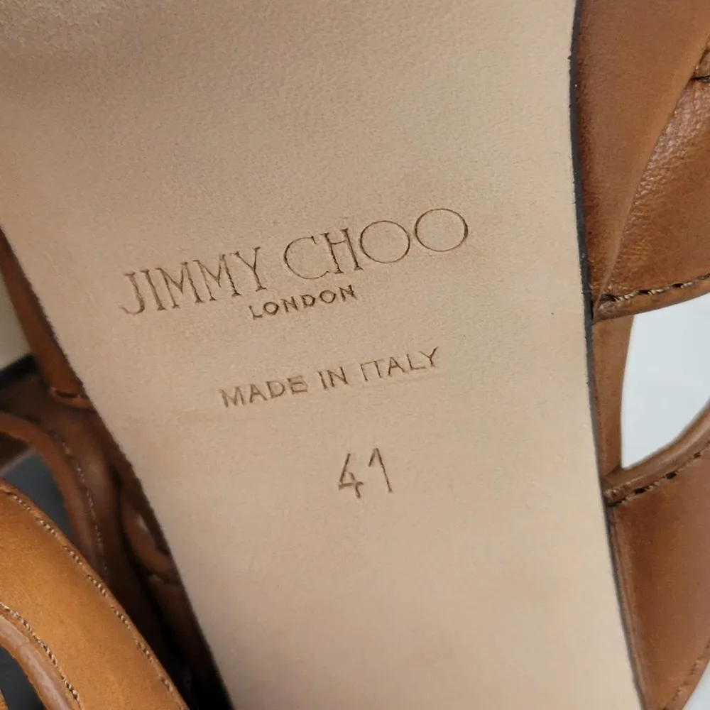 Jimmy Choo Hermione Platform Women Sandals Size 41 US11 Tan Leather Open Toe NEW - Image 9