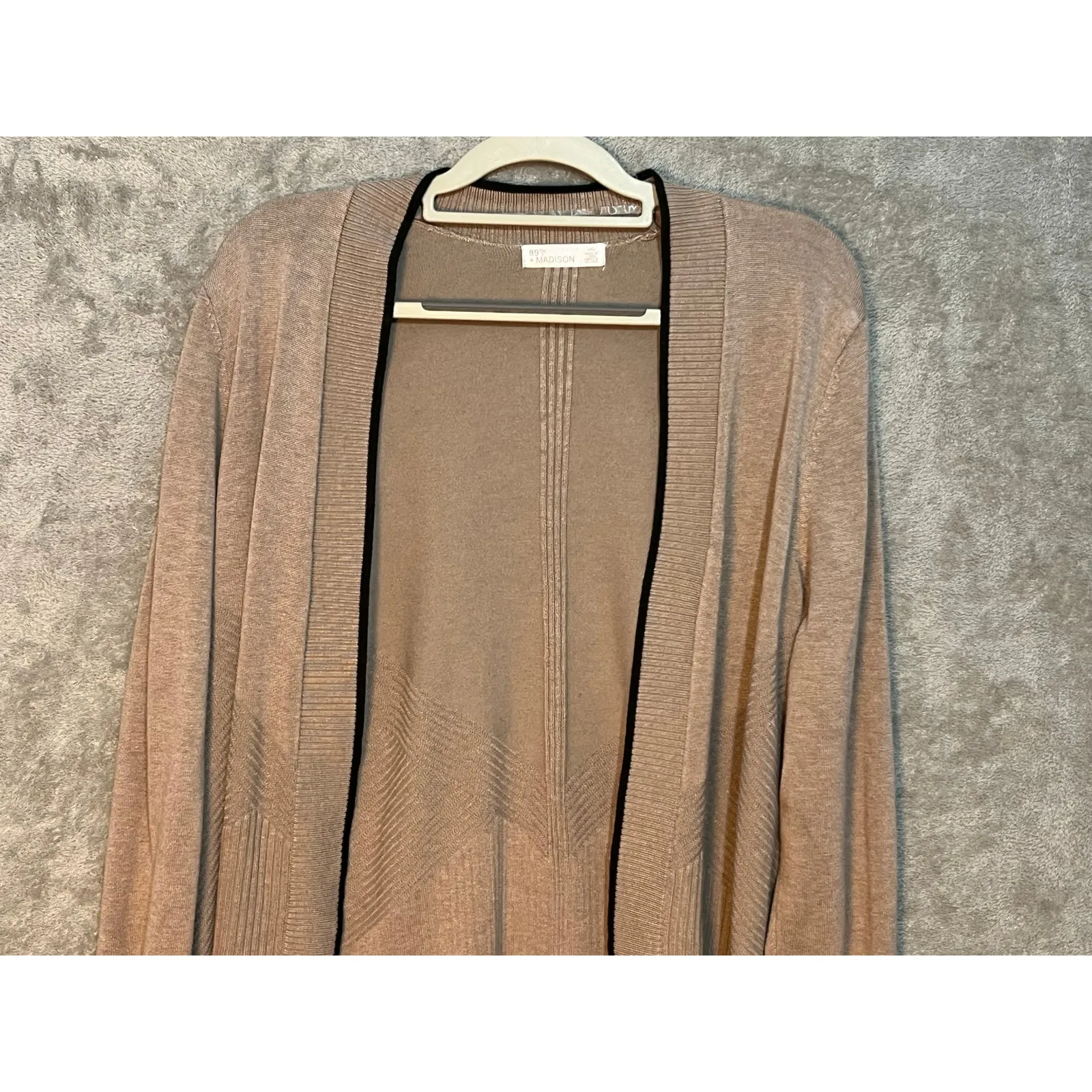 89th & Madison Cardigan Sweater Large Brown Black Trim Preppy Granola Girl - Image 2