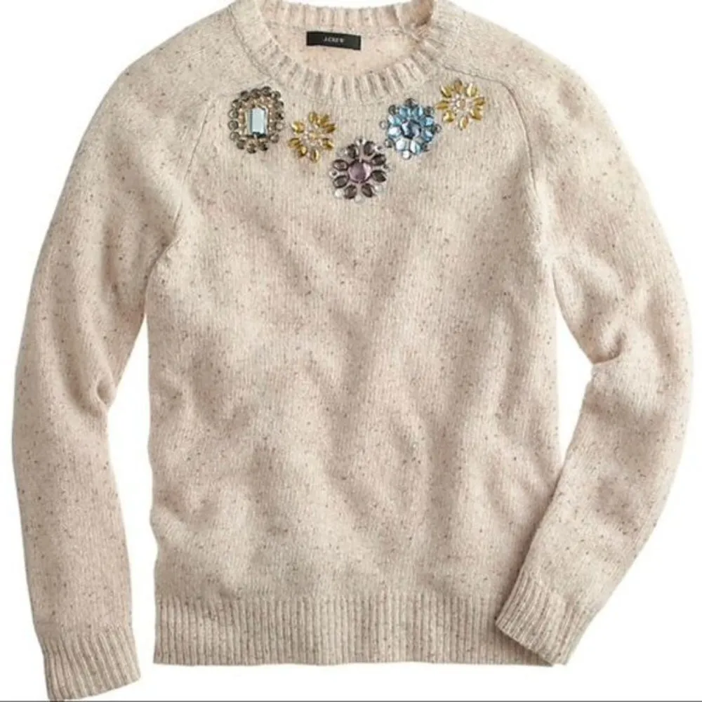 J. Crew Lambswool Donegal Sweater Colored Jewel Gem in Tan Beige Winter Size XXS - Image 8