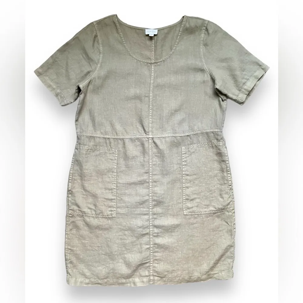 NWOT J. Jill Garment-Dyed Green Linen Shift Dress - Image 2