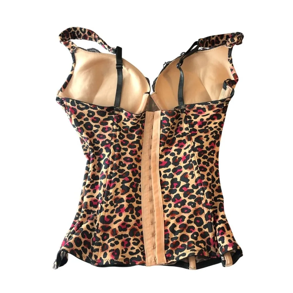 Tarea Rue 21 Corset Top Hook & Eye Underwire Padded Leopard Print 34C Brown Size undefined - Image 2