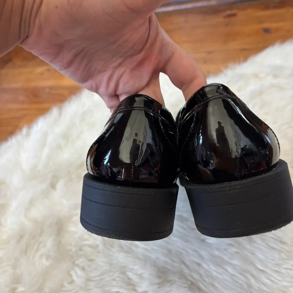Zara Faux Patent Leather Solid Black Chunky Sole Loafers - Image 4