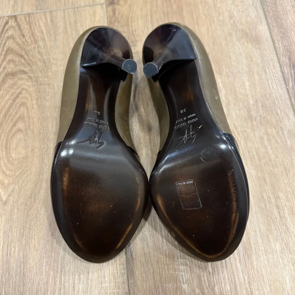 NEW! 🌟GIUSEPPE ZANOTTI🌟 PEEP TOE PATENT & LEATHER HEELS BROWN / BLACK SZ 38 - Image 7