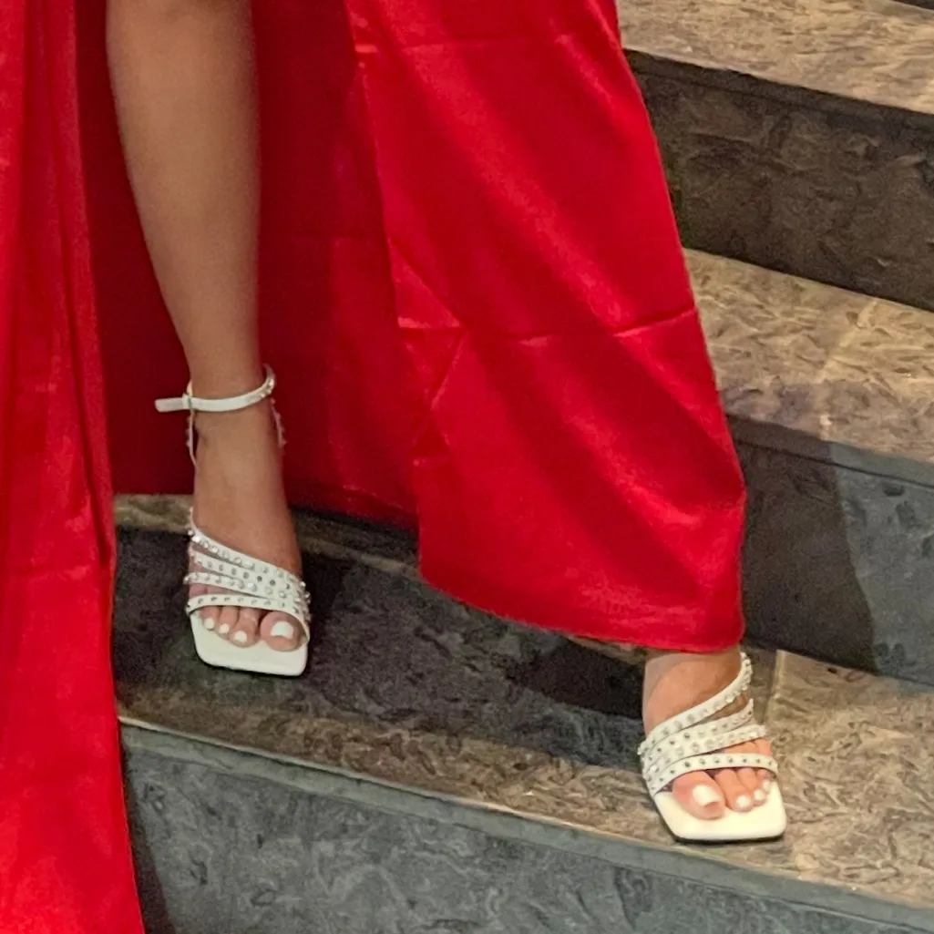 MOVING SALE Zara White Square Toe Strappy Studded Heels - Image 7