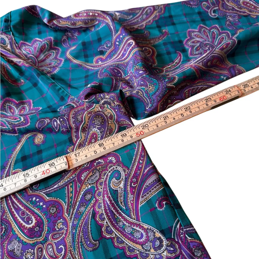 Alfred Dunner Satin Green Purple Paisley Print Bow Tie Blouse Vintage Size 8 EUC - Image 5