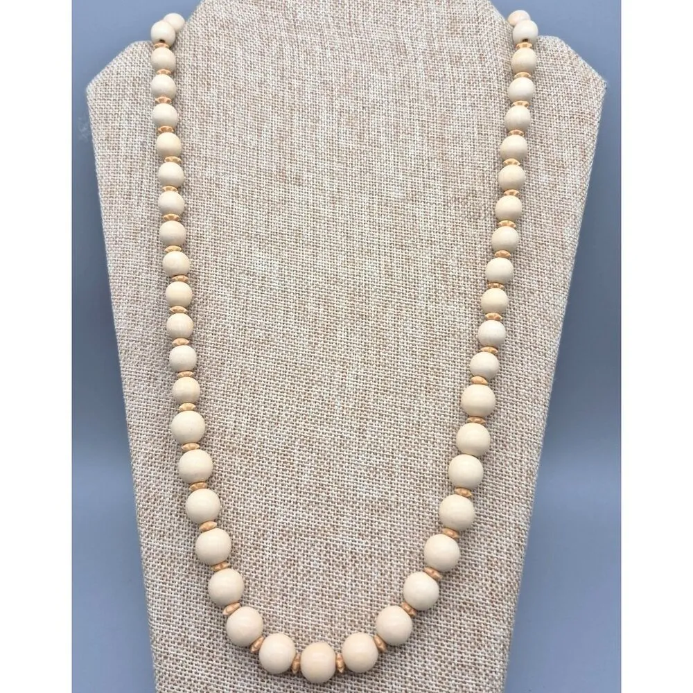 Wooden Beads Single Strand Necklace Wooden Spacers Made in Germany 27" - Image 2