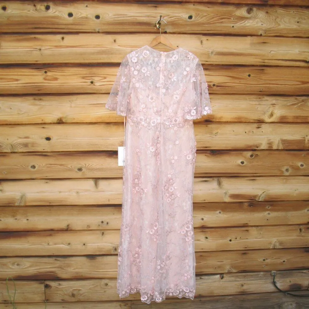 MAC DUGGAL 68810 Pink Flutter Sleeve Floral Embroidered Net Gown Dress - Image 10