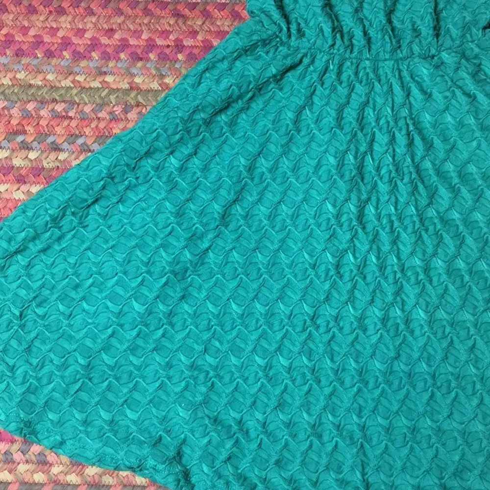 TEAL FIT N FLARE DRESS W/ MESH INSERT - Image 5