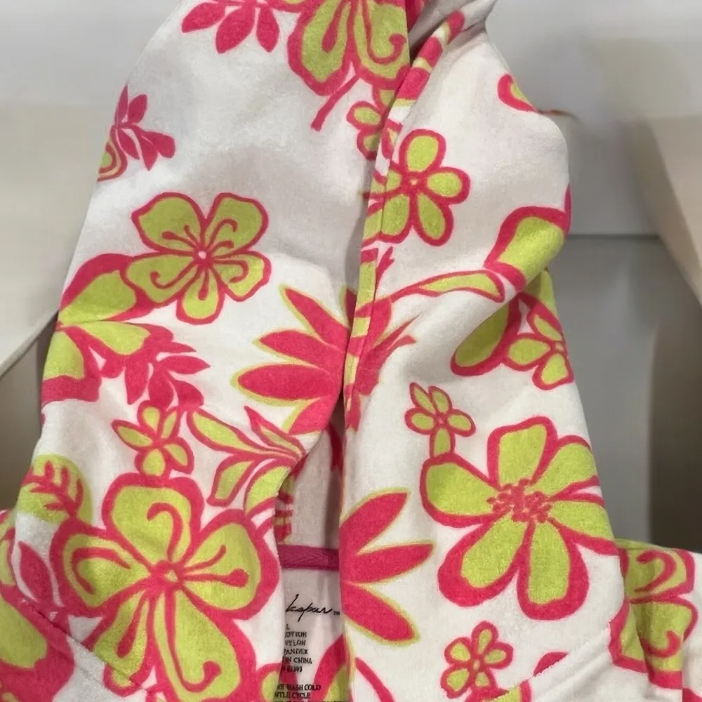 Vintage Larkspur Floral Sun Terry Cover Up Hoodie Size Large Green - Image 3