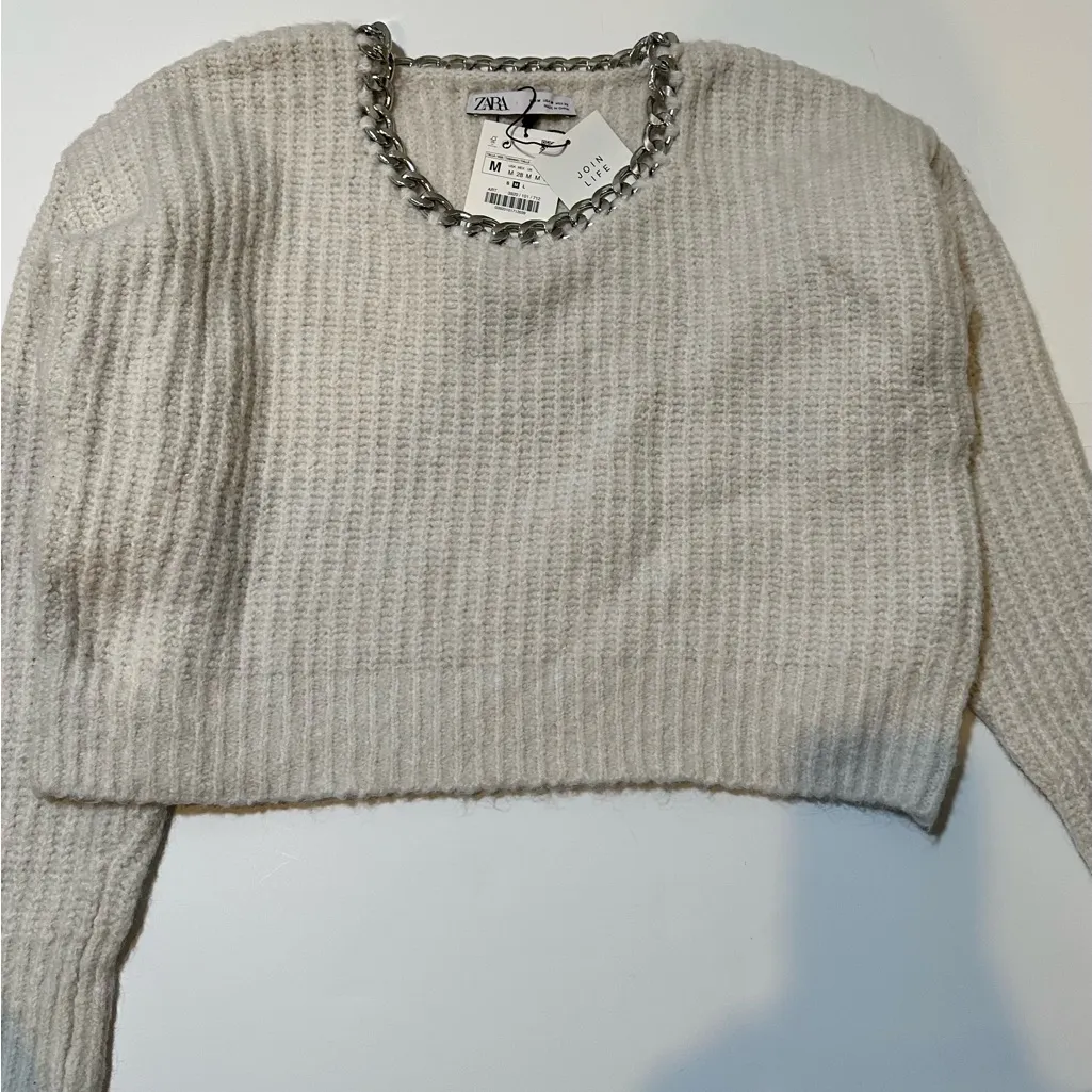 Zara*NWT* Crew Neck White Sweater - Image 5