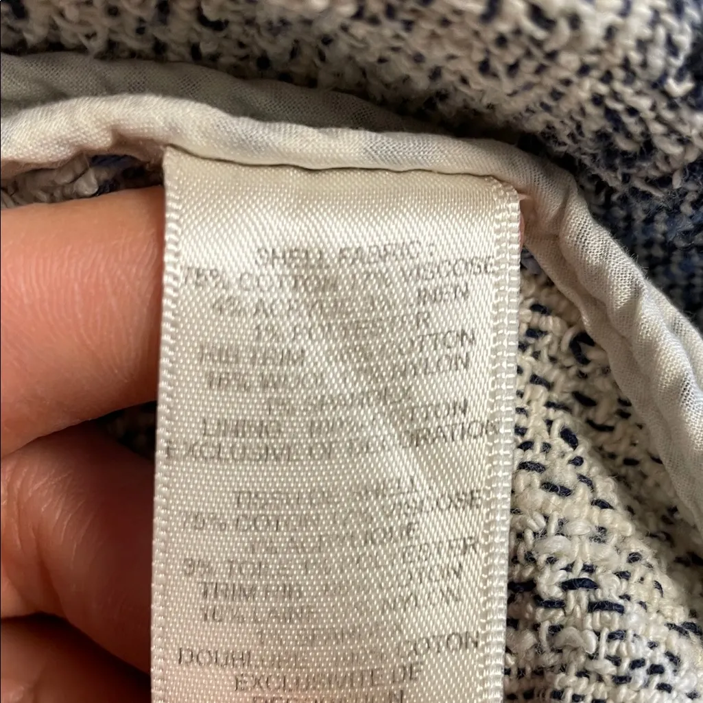 Rebecca Taylor Women’s Tweed Knit Chain Fringe Blue White Open Cardigan Blazer - Image 8