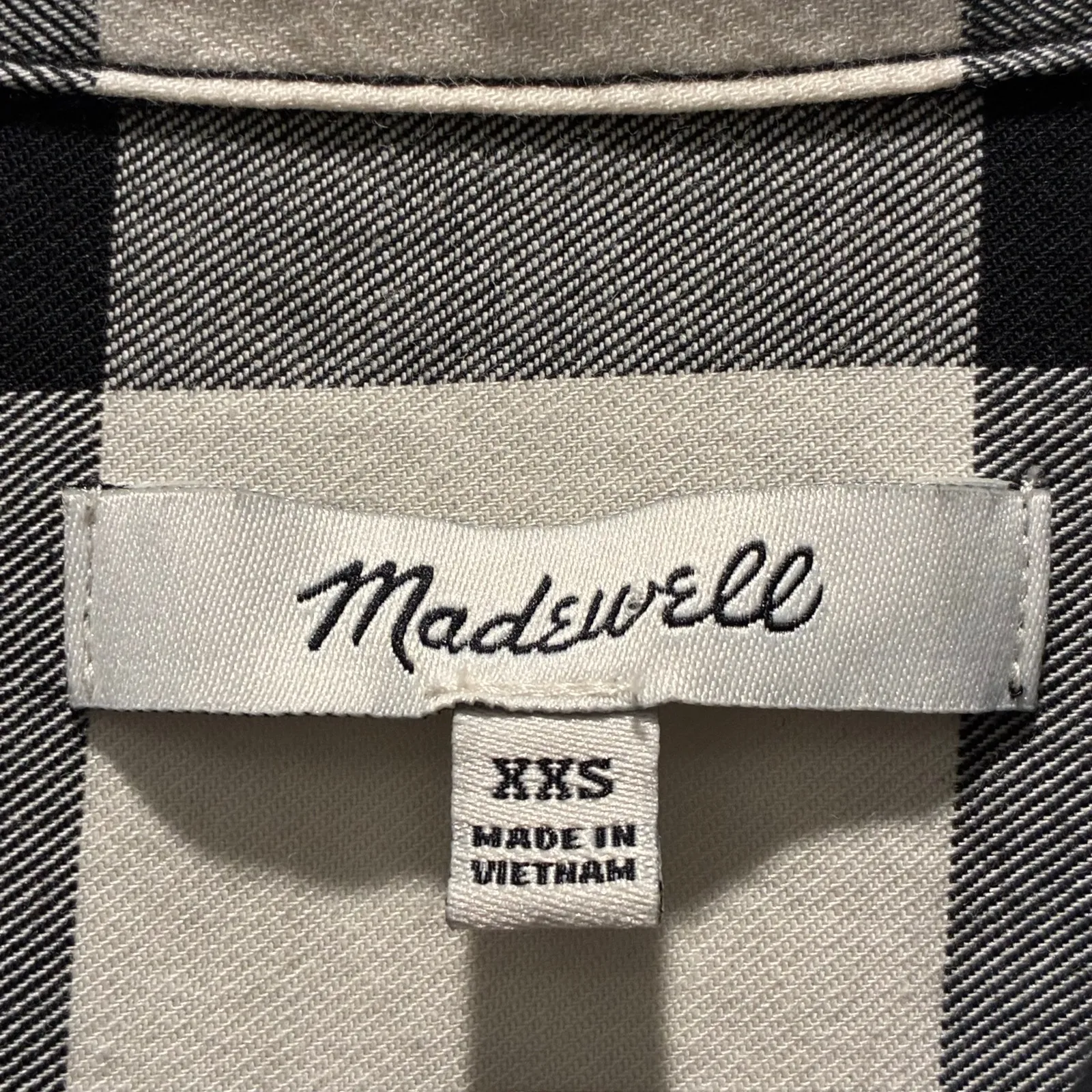 Madewell Button Up Shirt Long Sleeve Black Off White Checkered Womens Size XXS - Image 6