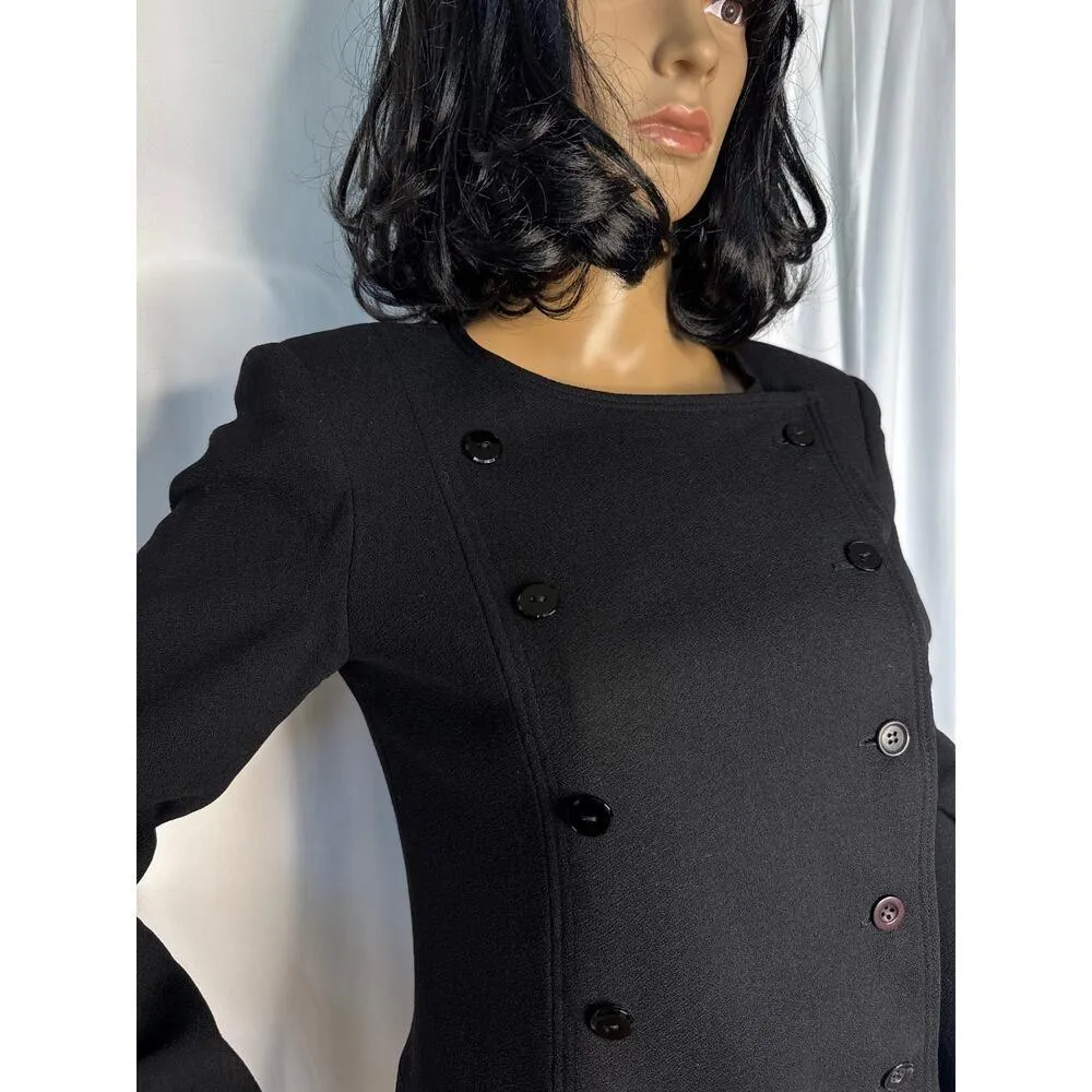 Vtg Albert Nipon pure wool black double breasted military style blazer Small - Image 3