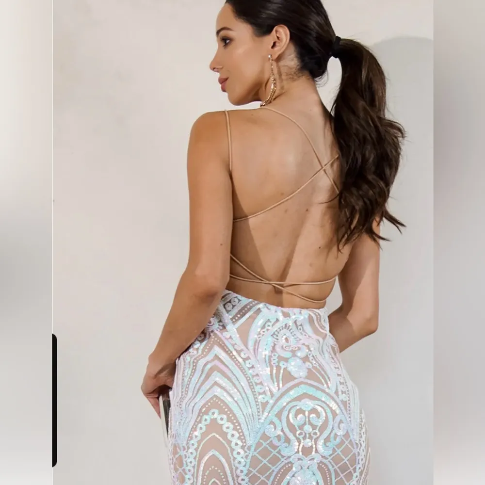 Elegant Sequin Mini Dress White - Image 5