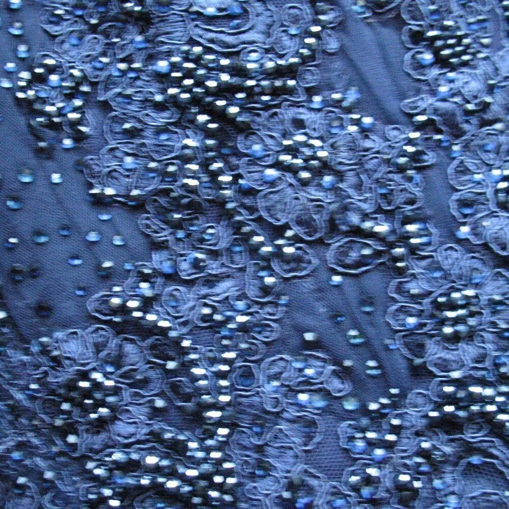 MAC DUGGAL 20391 Womens Blue Embellished Plunge Neck Bishop Sleeve Midi Dress - Image 10