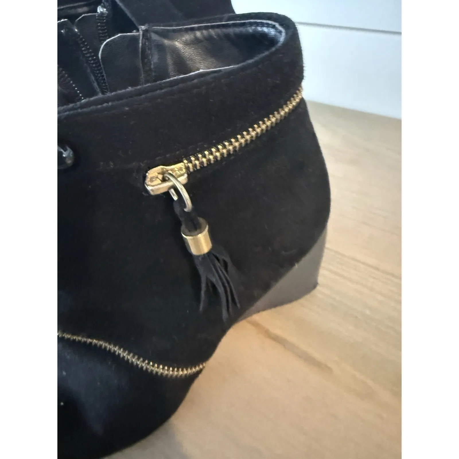 Skull Zipper Wedge Zip Black Suede Bootie Size 9 - Image 3