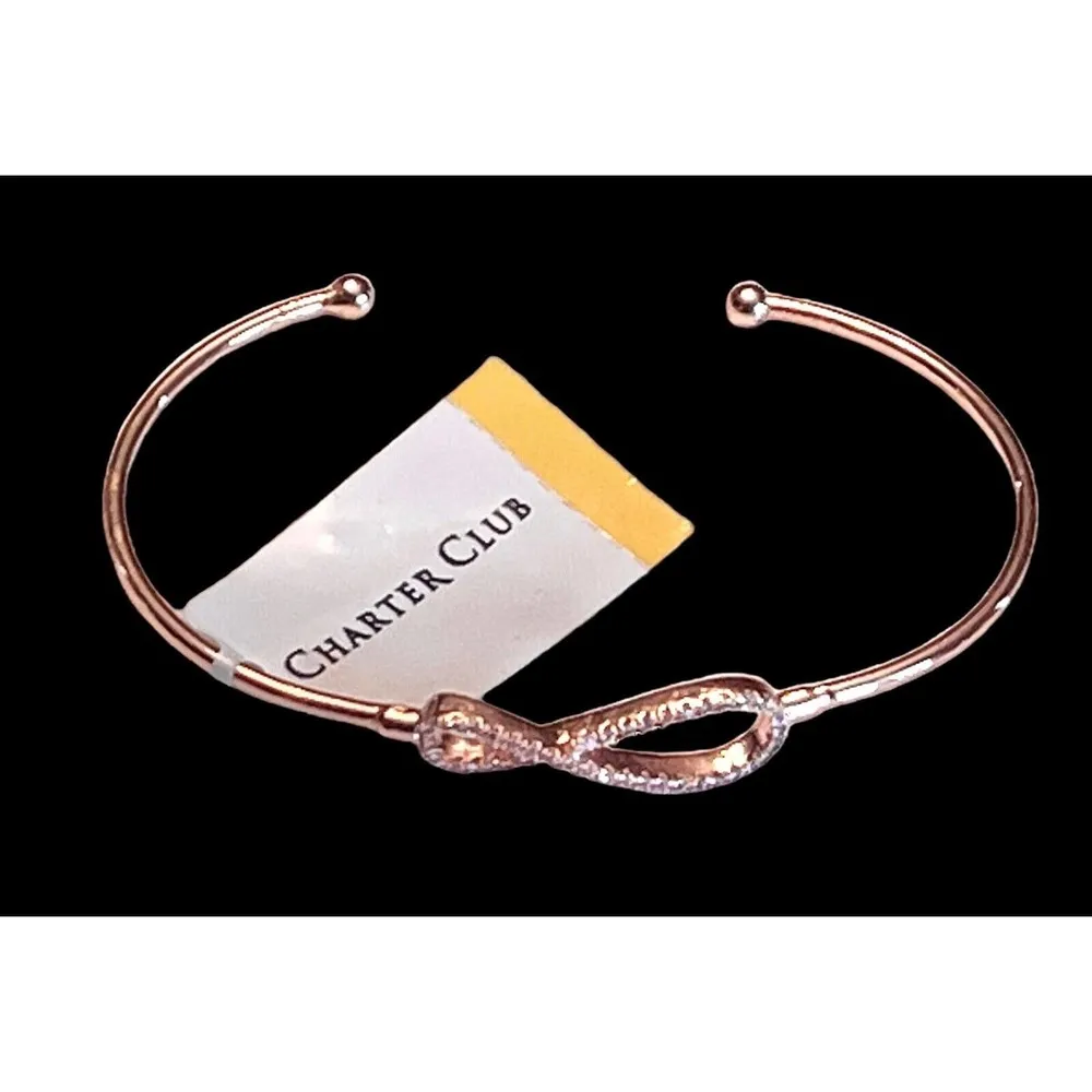 NEW Charter Club CUFF BRACELET Rose Gold 7” Adj. Infinity Pave Rhinestone Macy's - Image 6