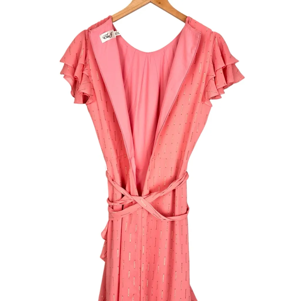 Eliza J METALLIC RUFFLE FIL COUPÉ HIGH-LOW MAXI DRESS ROSE SZ 12 FORMAL WEDDING - Image 8