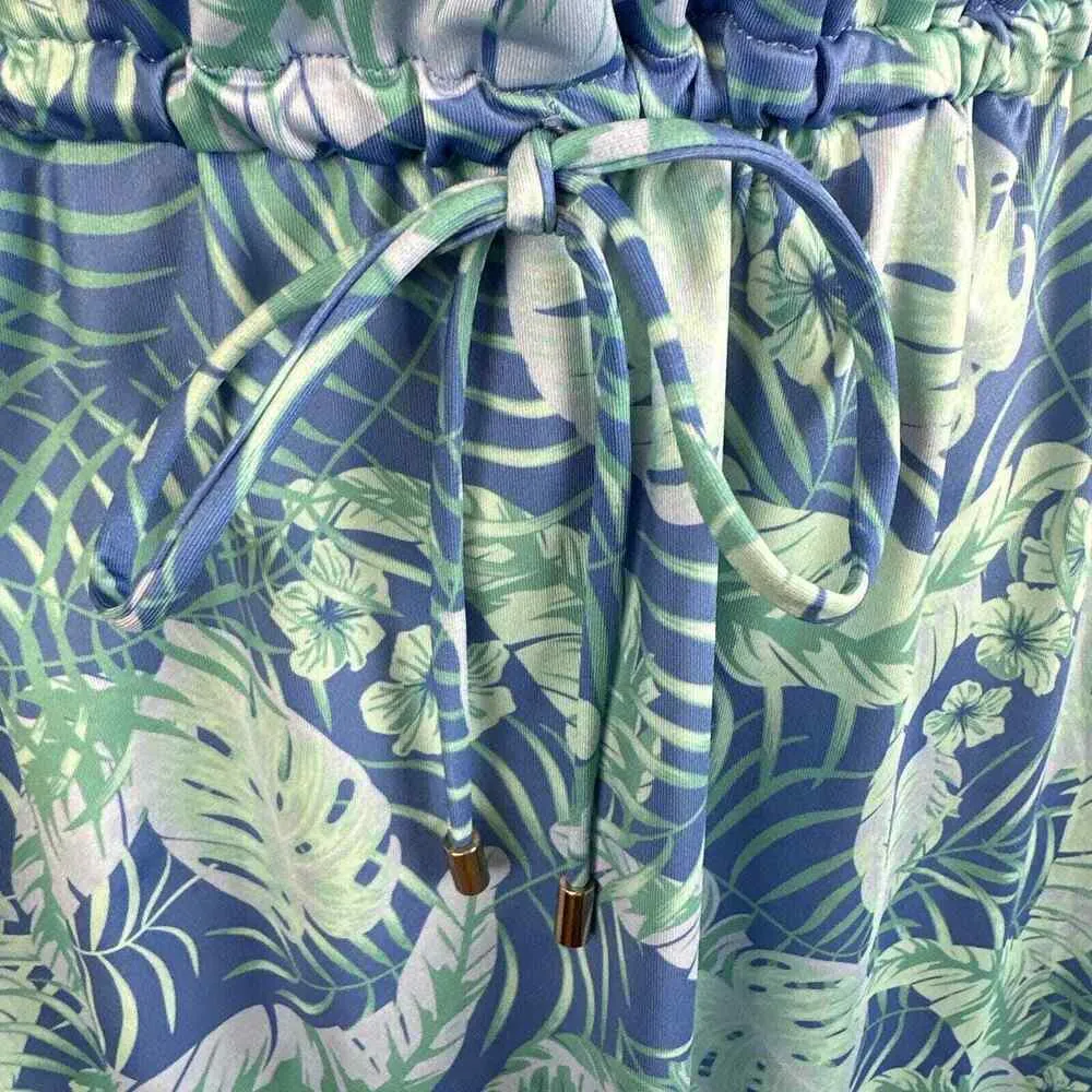 Cabana Life Aqua Tropical Floral Cinch Dress L Large Sleeveless V - Image 3