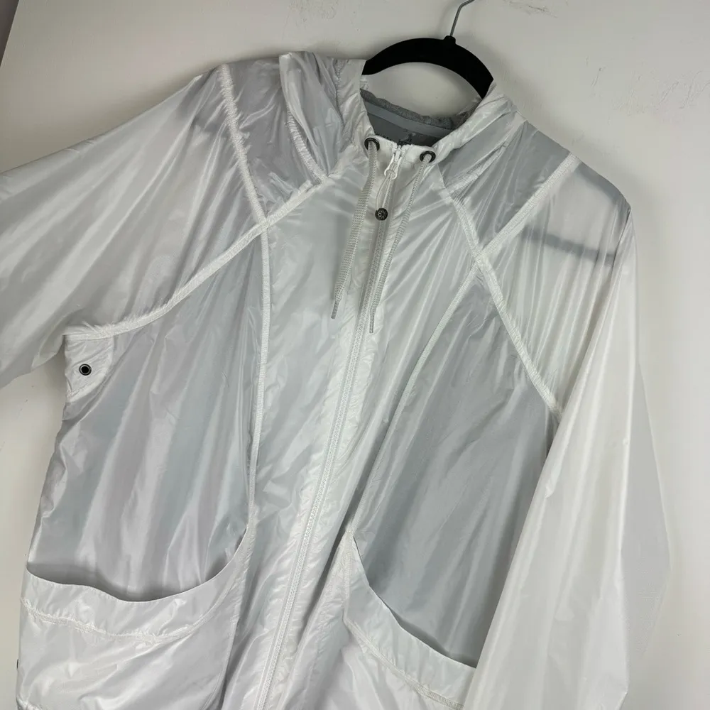 Athleta White Lined Windbreaker Jacket Sz 1X Full Zip Athletic Pockets Hooded - Image 3