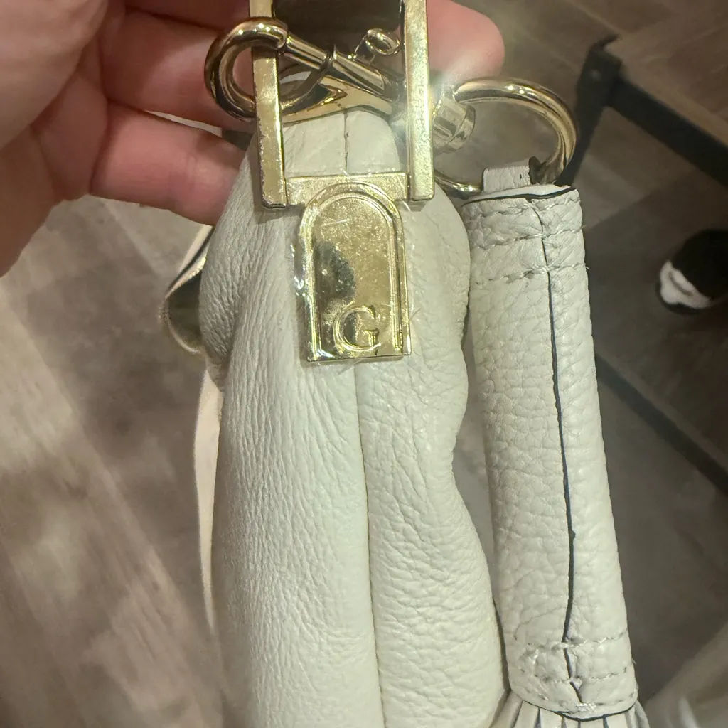 G.I.L.I. Cream Pebbled Leather Fringe Hobo Bag with Tassel White - Image 5