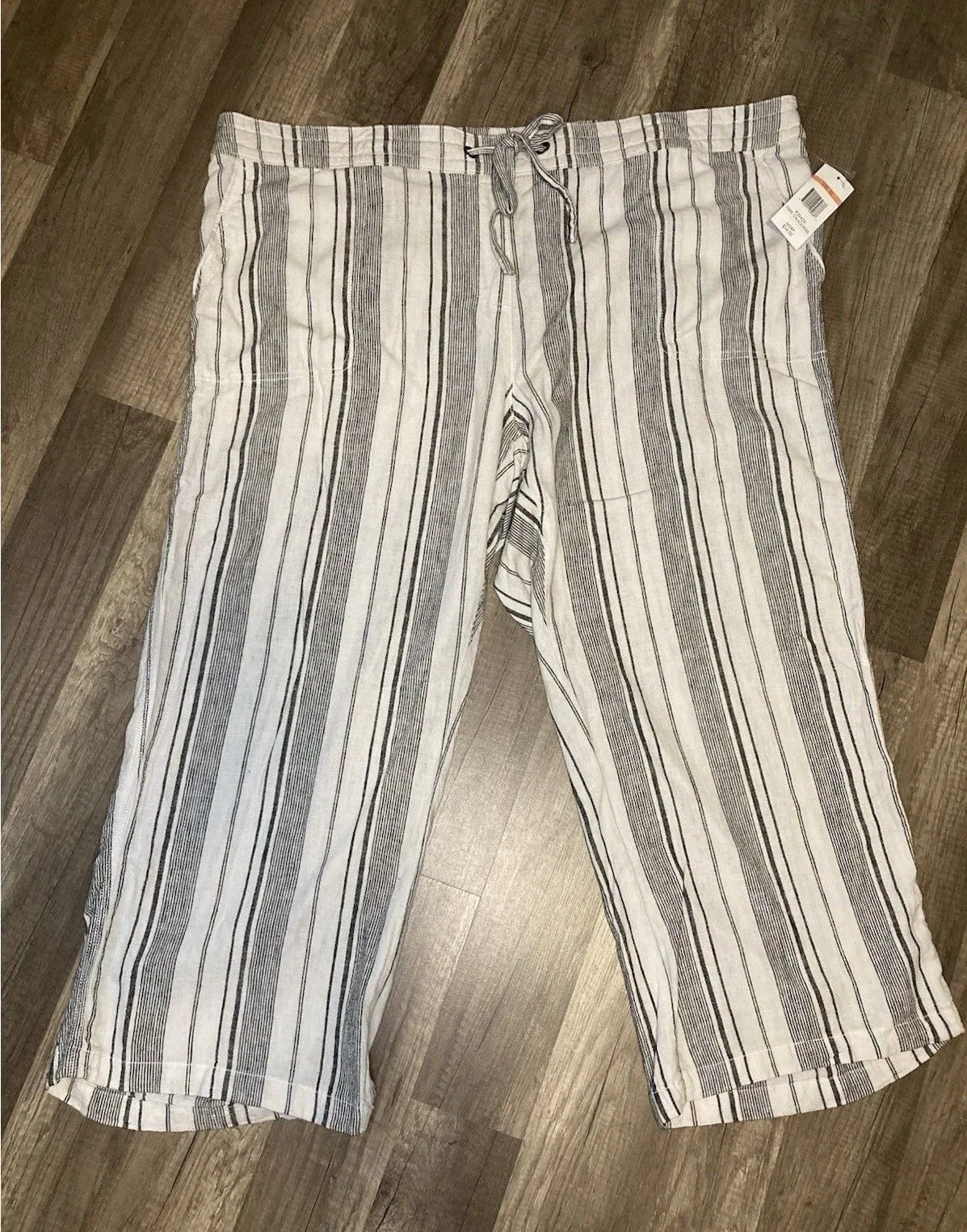 Per Se Womens 2X Linen Blend Flat Front Pants Wide Leg Cropped Coastal Resort - Image 1