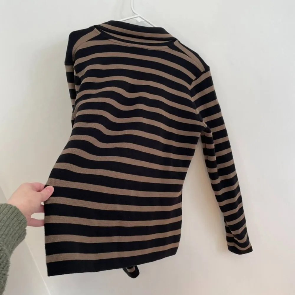 AUDREY & GRACE Brown Black Horizontal Striped Button 100% Cotton Sweater Blazer Size XL - Image 13