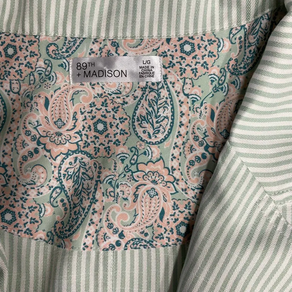 89th + Madison Pale Green Stripe One Button Elastic Waist Jacket Size L‎ Size L - Image 12