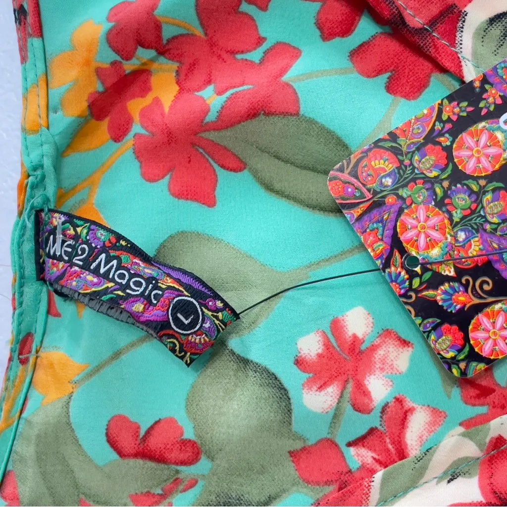 Me 2 Magic Dress Womens L Green Floral Boho Maxi Kimono Sleeves Lightweight Size L - Image 9