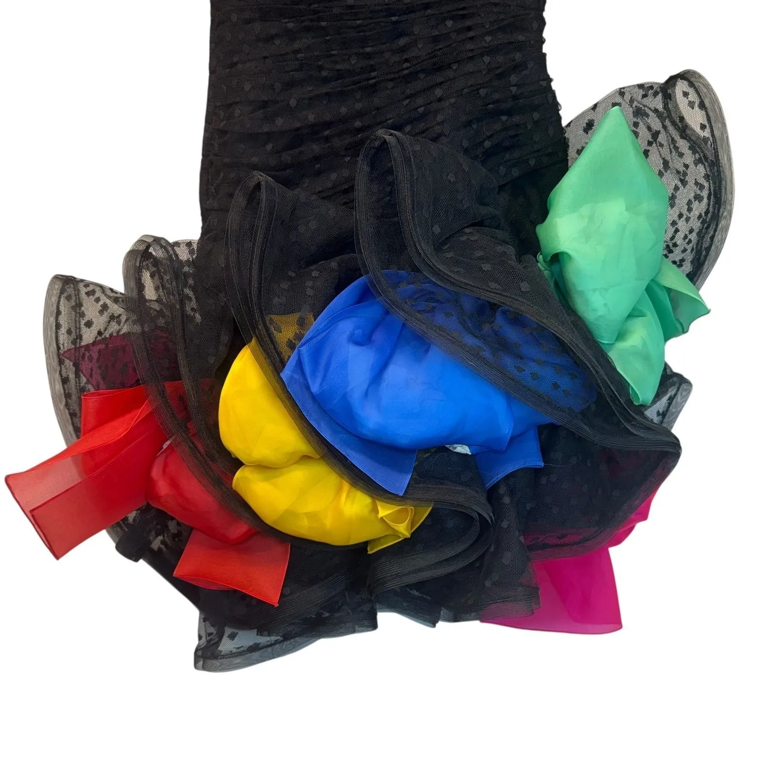 Vintage Black Tulle Layered Rainbow Bow Mini Dress Romantic Fairycore Unique XS - Image 5