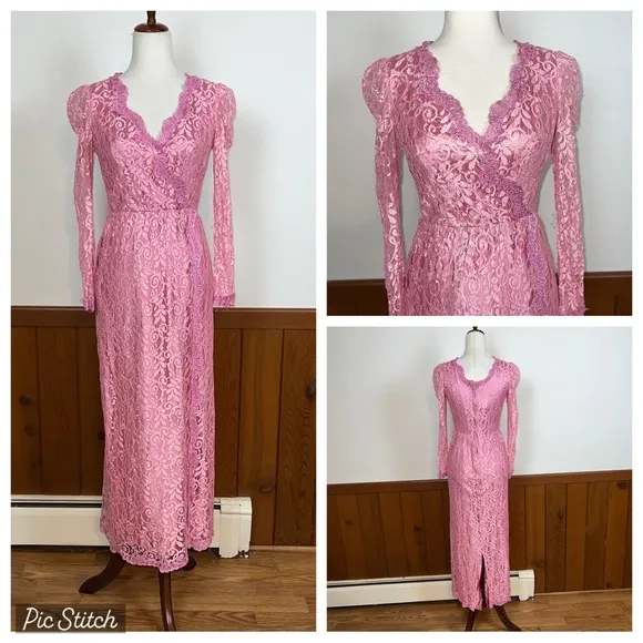 Beautiful Vintage 1970s/80s Alicia Allover Lace Mother of the Bride Gown! Size 8P - Image 2