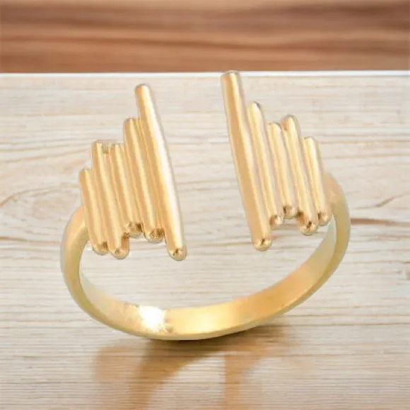 Gold Plated Abstract Bar Open Ring Adjustable Stainless Steel Women's - Image 5