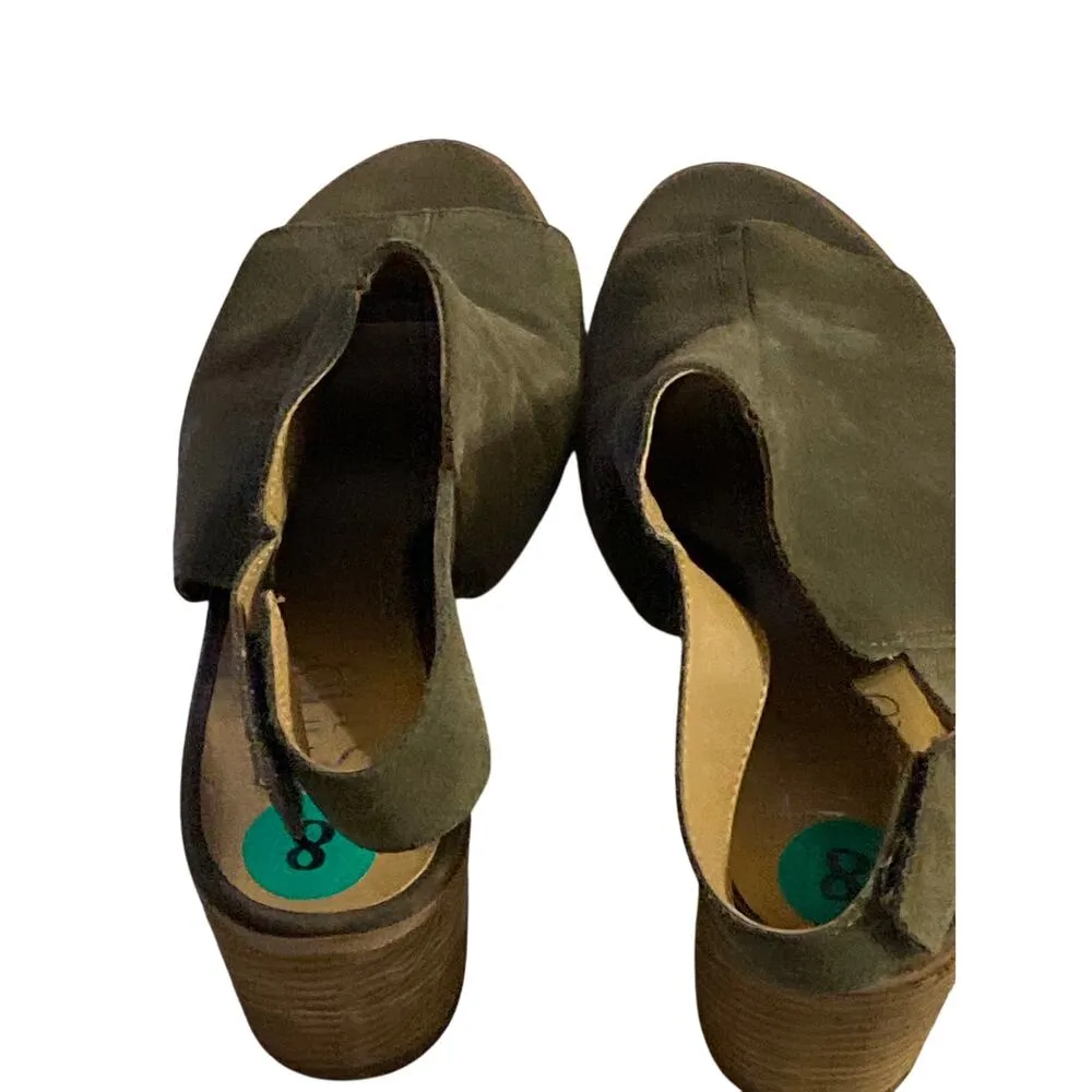 FRANCO SARTO SIZE 8 LEATHER OLIVE GREEN 3” HEEL HOOK LOOP CLOSURE ANKLE STRAP - Image 6