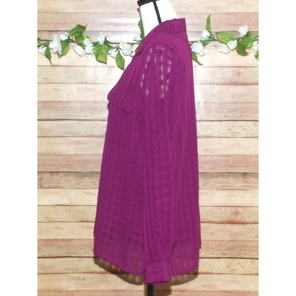 Liz Baker Purple Sheer Blouse Button Up Top & Tank Cami Set 12 Career Church - Image 7