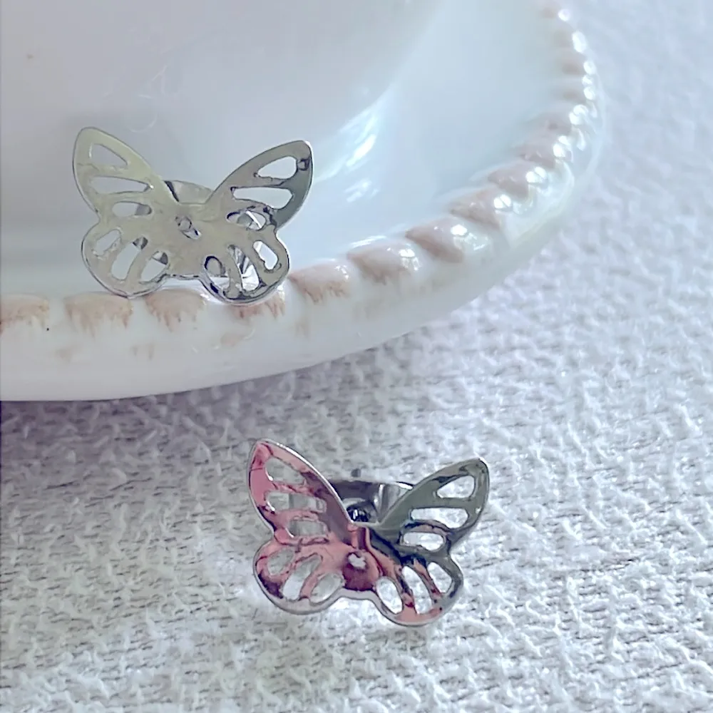 Hollow Silver Butterfly stud earrings - Image 4