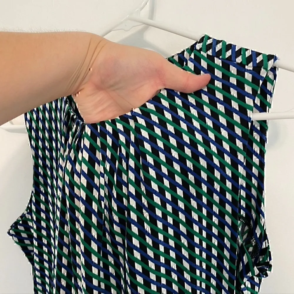 CALVIN KLEIN Green Blue Black Geo Stripe Sleeveless Shell Blouse PETITE PM MP - Image 5