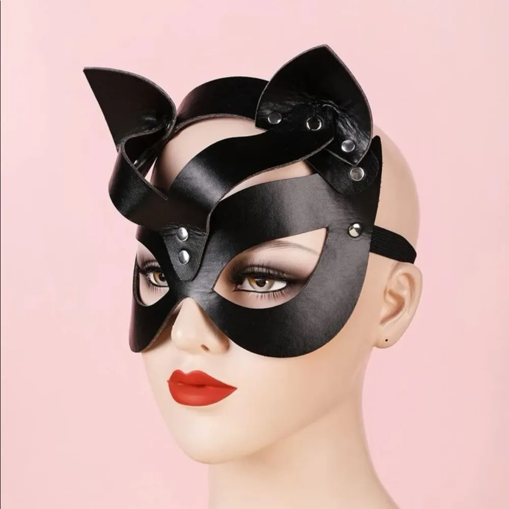 Cat Halloween Eye Mask Faux Leather New - Image 5
