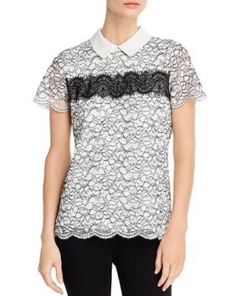 Karl Lagerfeld Paris Top Lace Collared Blouse, White & Black Size S New w/Tag - Image 10