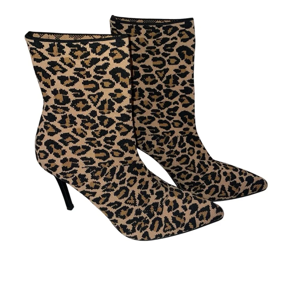 SALE STEVE MADDEN Enya Leopard Animal Print Sock Bootie Stiletto Size 7 Like New - Image 2