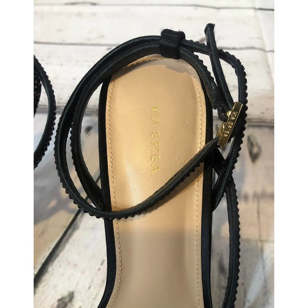 VIA SPIGA Pavlina Strappy Sandal in black satin 3.75" heel size 7 - Image 7