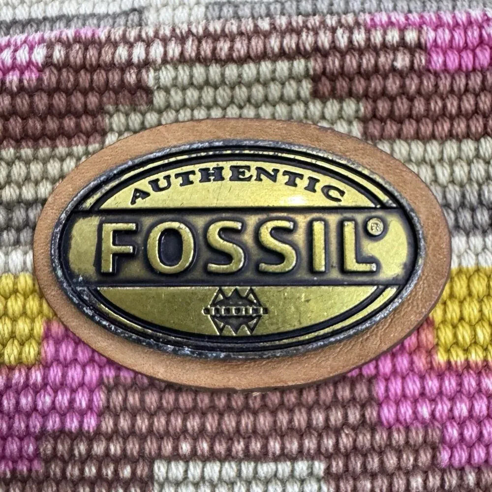 Fossil Explorer Tapestry Western Crossbody Bag Leather Canvas Multicolor Boho - Image 12