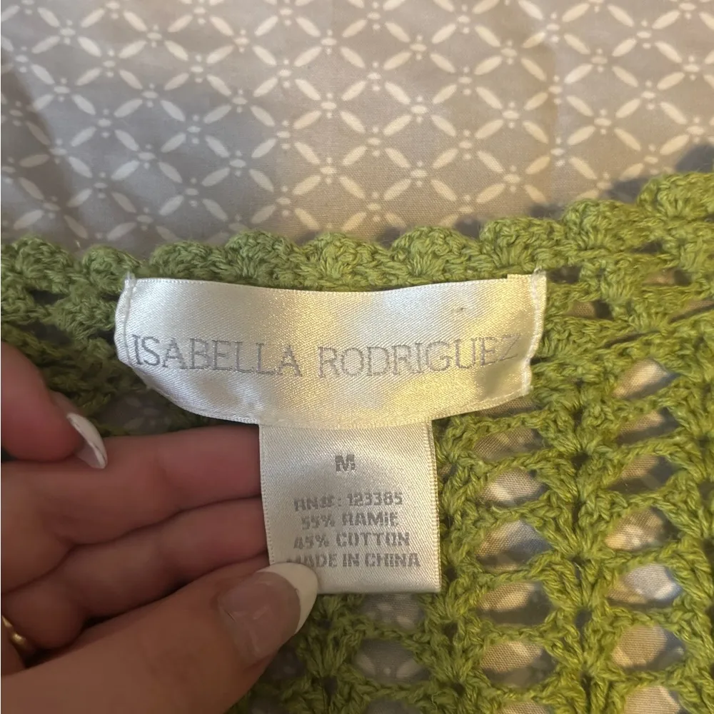 Isabella Rodriguez Green Cardigan with Open-Knit Design - Image 3