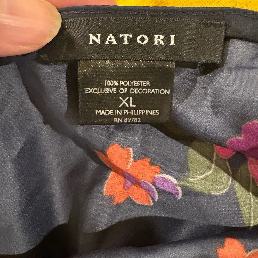Natori satin slip dress floral navy blue  red sz XL - Image 3