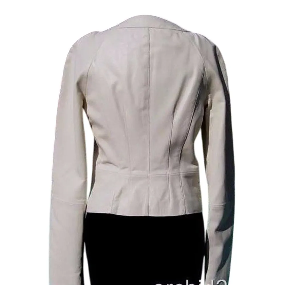 Cache Luxe Pearled Metallic Ivory Lamb Leather Jacket Top Top New $398 NWT - Image 4