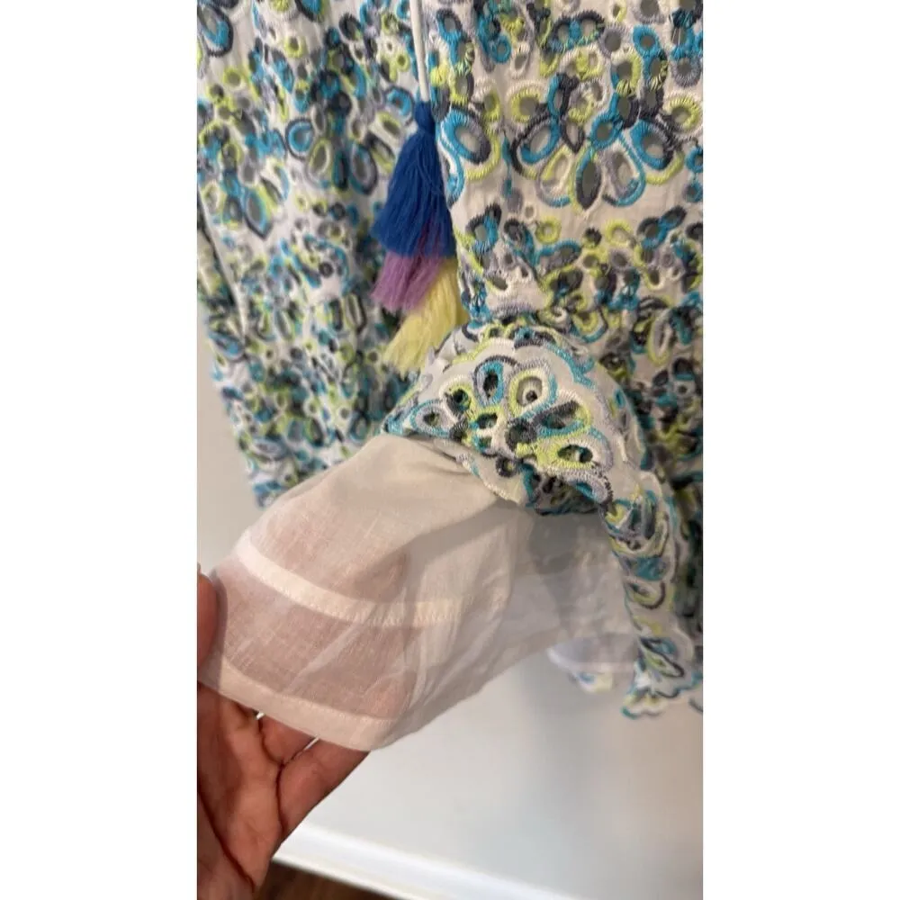 Allison New York Alice Floral Eyelet Ruffle Mini Dress Cover Up Size Small 1772 Blue - Image 8